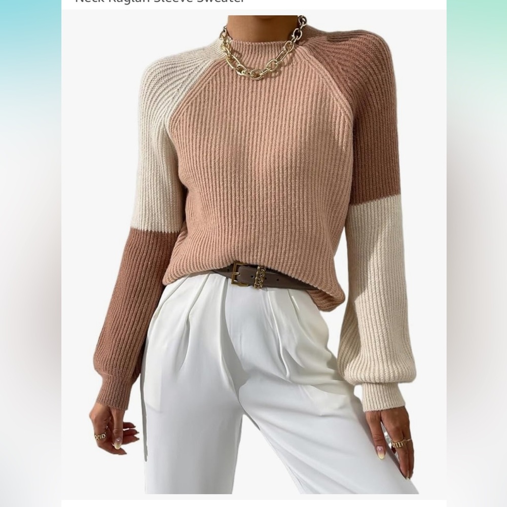 Zaful. Colorblock Mockneck Sweater. Mauve, Taupe & Cream. Size 4.